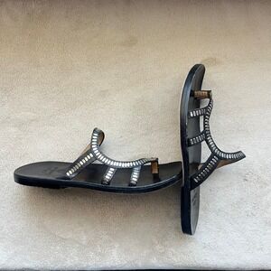 Calleen Cordero Cruz N Wom 8.5 Black Studded Leather Toe Loop Thong Flat Sandal